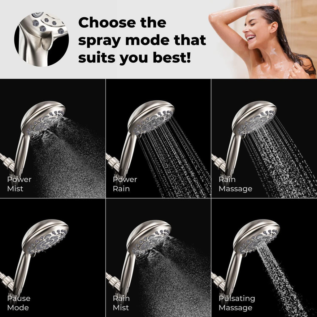 High Pressure 6 Settings Shower Head with Handheld   5'' Powerful