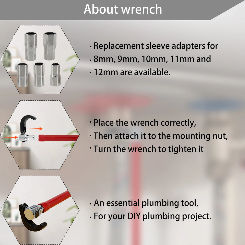 Faucet Wrench Carbon Steel Plumber Socket Wrench with 5 Sockets and 1