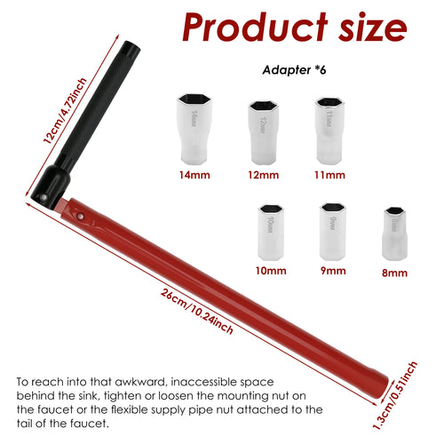 Faucet Wrench Carbon Steel Plumber Socket Wrench with 5 Sockets and 1