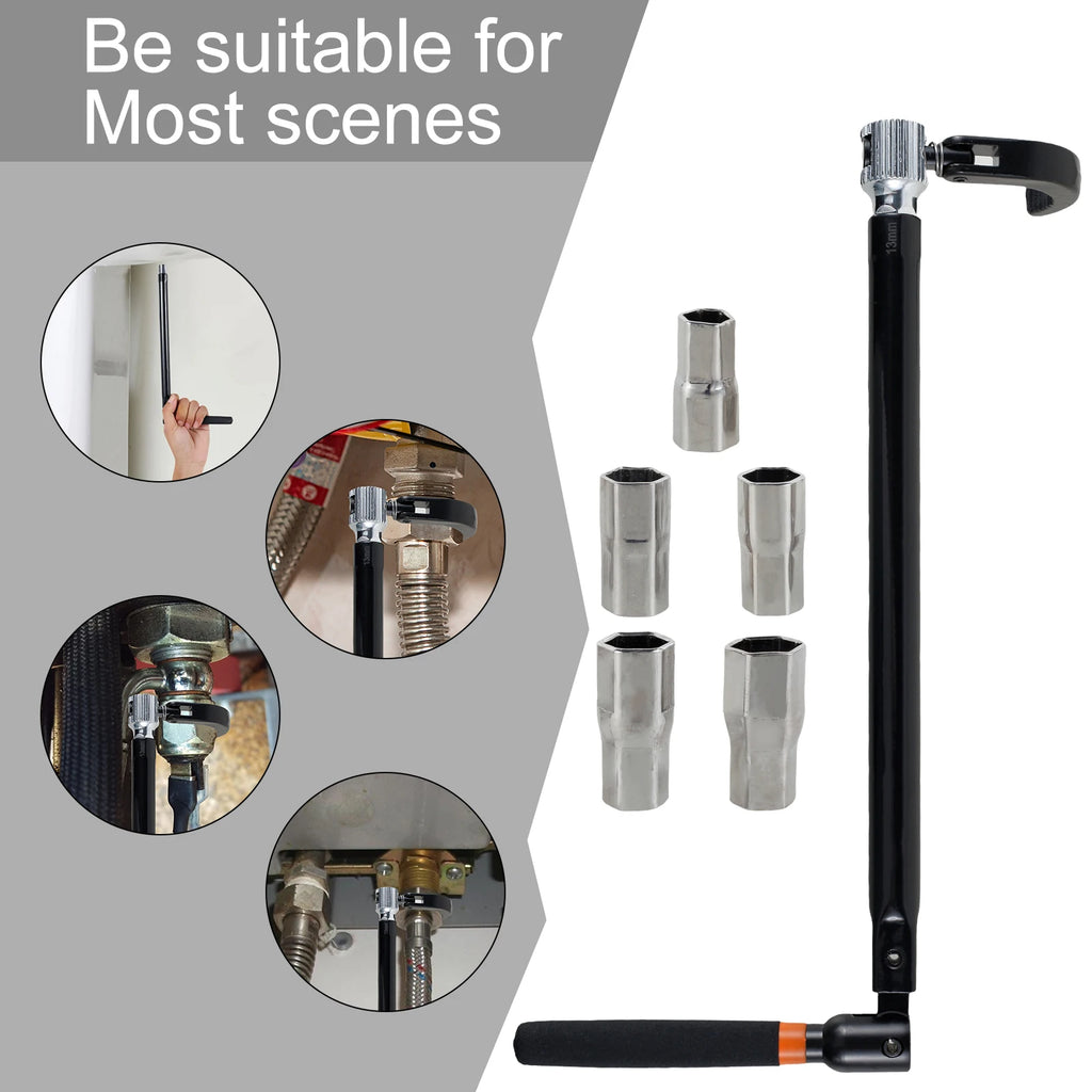 Faucet Wrench Carbon Steel Plumber Socket Wrench with 5 Sockets and 1