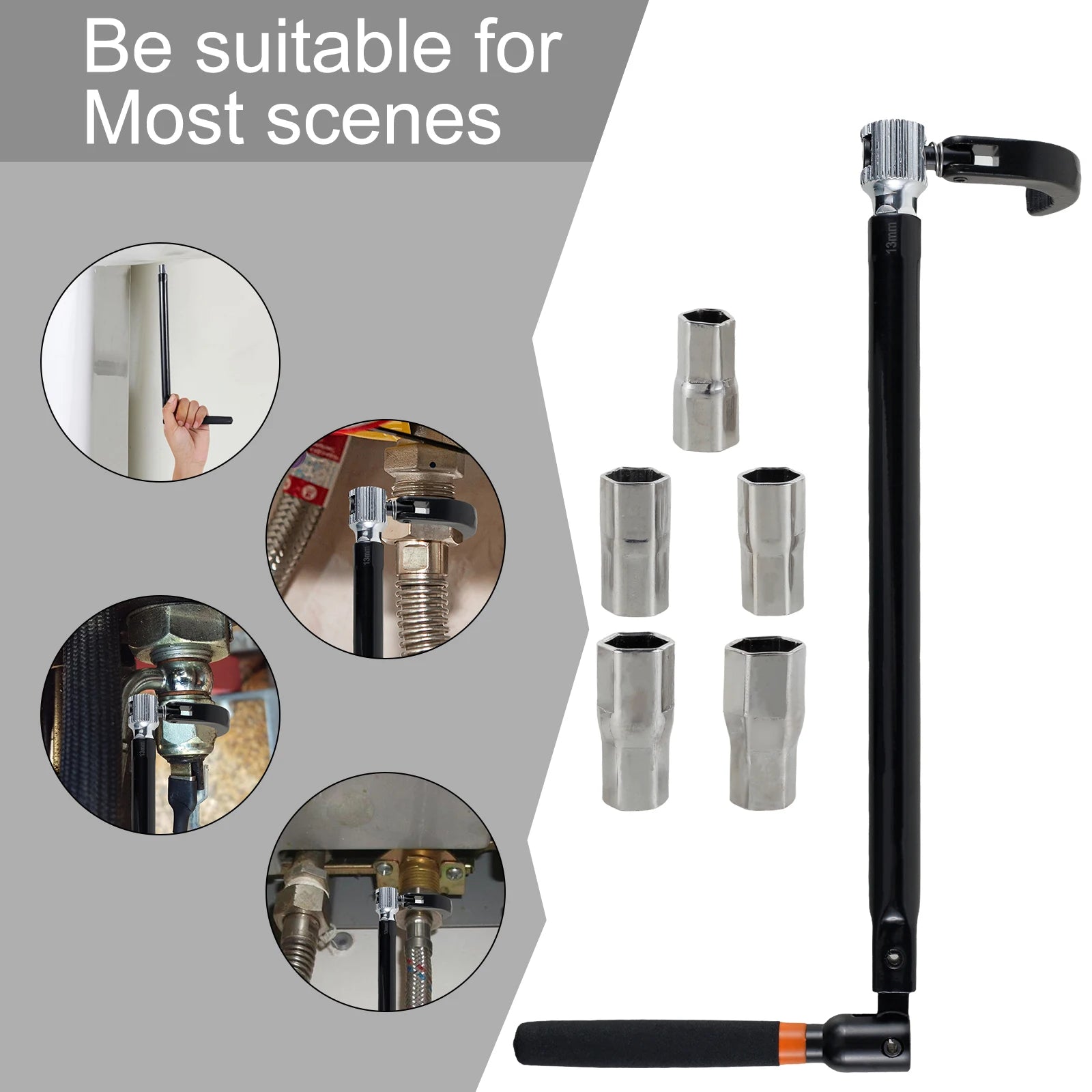 Faucet Wrench Carbon Steel Plumber Socket Wrench with 5 Sockets and 1