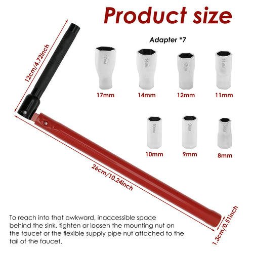 Faucet Wrench Carbon Steel Plumber Socket Wrench with 5 Sockets and 1